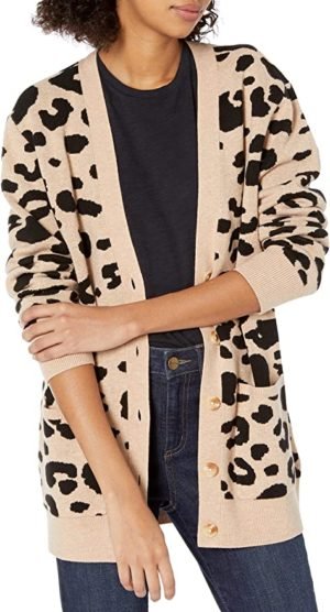 Amazon Brand – Daily Ritual Women’s Ultra-Soft Leopard Jacquard Cardigan Sweater