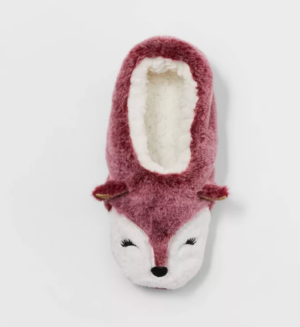 Women’s Fox Faux Fur Pull-On Slipper Socks – Burgundy – Target