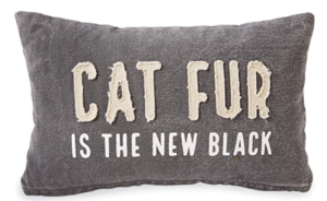 Mud Pie CAT Fur Washed Canvas Pillow, 8″ x 13″, Black