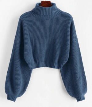 ZAFUL Turtleneck Lantern Sleeve Cropped Sweater