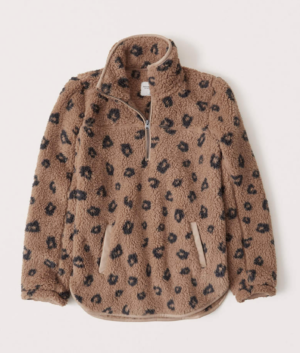 Abercrombie Sherpa Half-Zip Faux Leather-Trim Sweatshirt / Size: L