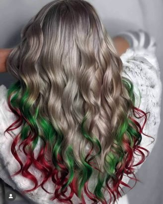 Best Winter Christmas Hair Colors Ideas Blonde Red and Green Tips