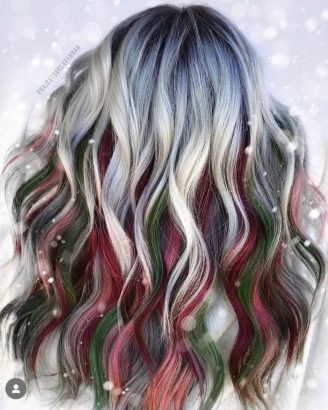 Best Winter Christmas Hair Colors Ideas Frosty Blonde and Christmas Under Color