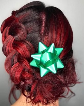 Best Winter Christmas Hair Colors Ideas Red Braided Bow