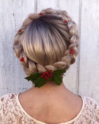 Christmas Inspired Hairstyles and Colors French Maid Braid and Holly