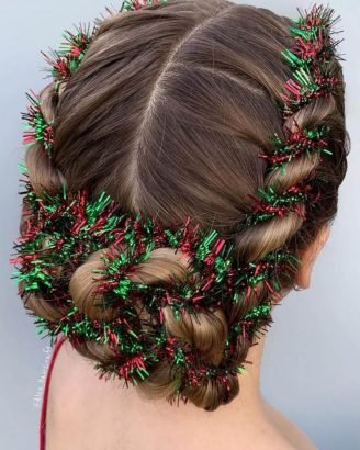 Christmas Inspired Hairstyles and Colors Garland Glitter Twist Braid