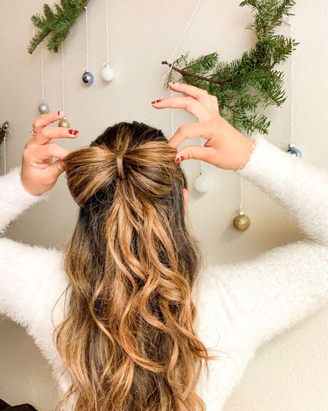 Christmas Inspired Hairstyles and Colors Long Hair Big Bow