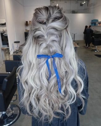 Christmas Inspired Hairstyles and Colors Loose Faux Braid Blue Bow