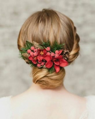 Christmas Inspired Hairstyles and Colors Low Bun Twisted Braid