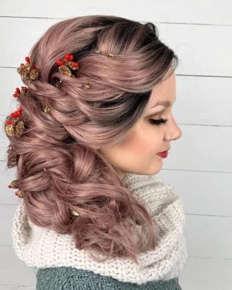 Christmas Inspired Hairstyles and Colors Muted Pink Braid Thick Hair