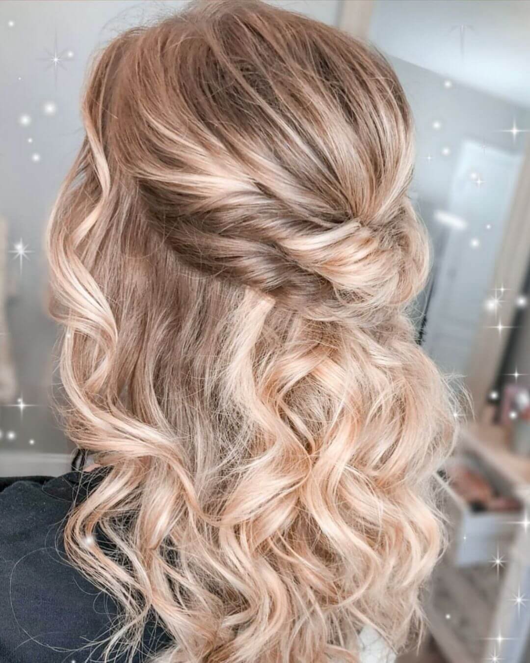Christmas Inspired Hairstyles and Colors Pink Blonde Curly Double Twist Half Up