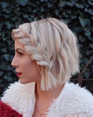Christmas Inspired Hairstyles and Colors Short Blonde Side Braid