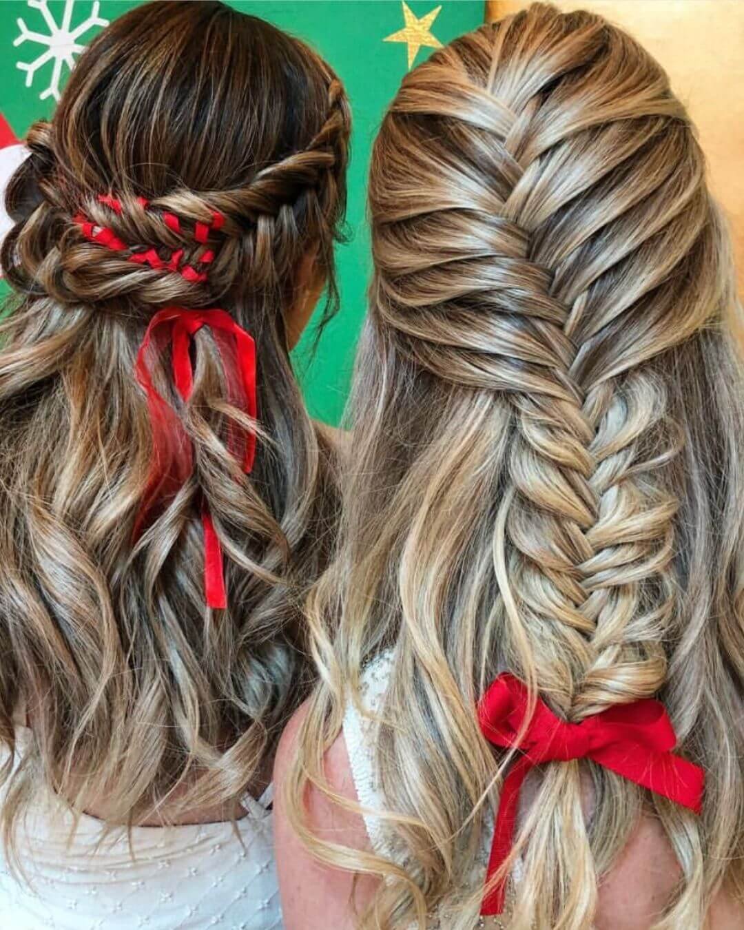 Christmas Inspired Hairstyles and Colors Two Red Bow Hairstyles
