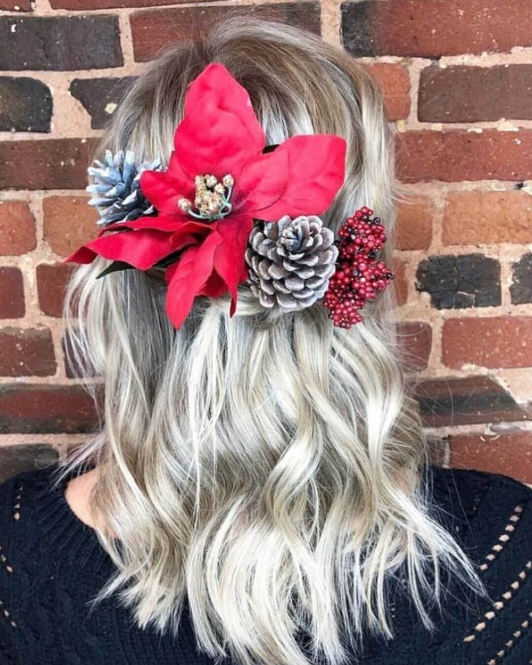 Christmas Inspired Hairstyles and Colors Wavy Blonde Half Up Hair Accessories