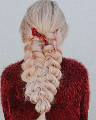 Christmas Inspired Hairstyles and Colors White Pink Lattice Braid