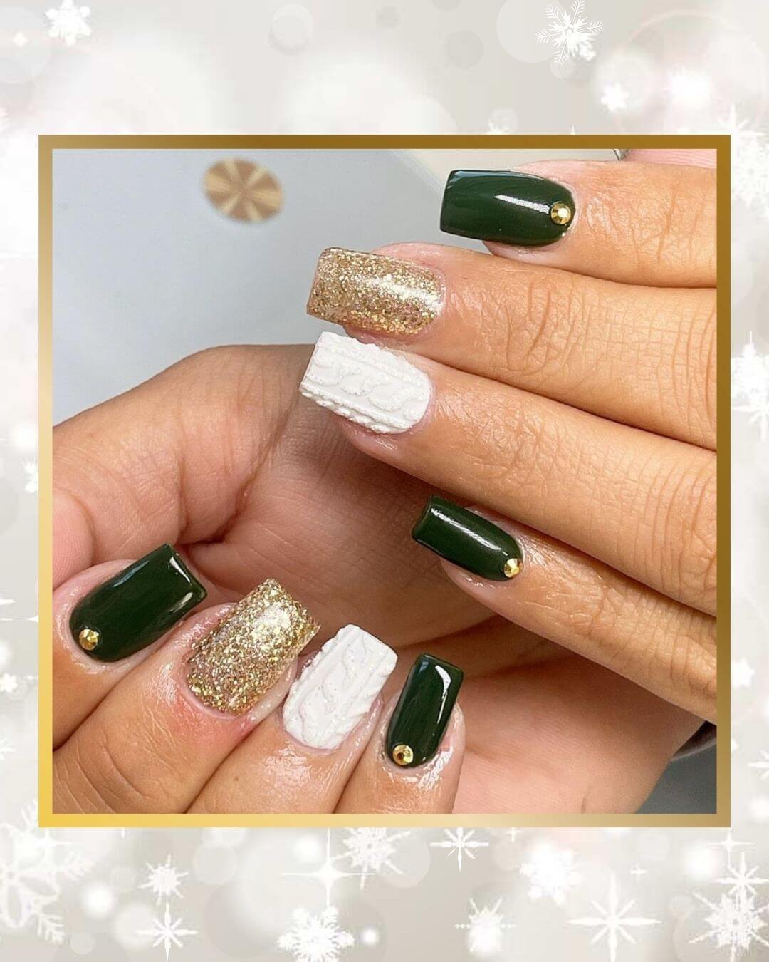 Christmas Nails Design Ideas Green Gold Sweater
