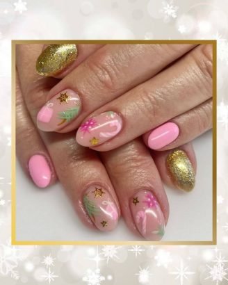 Christmas Nails Design Ideas Pink Gold