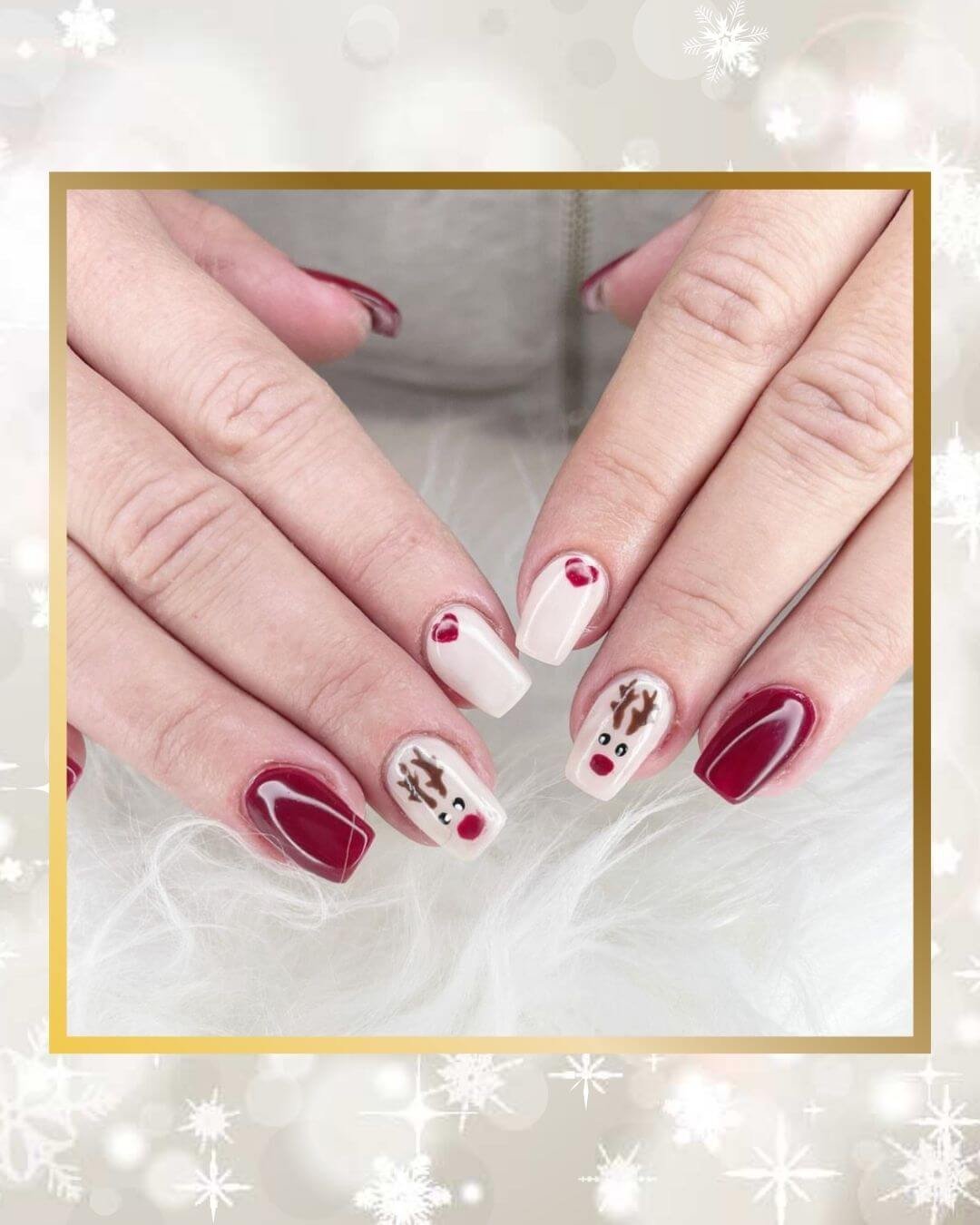 Christmas Nails Design Ideas Red Beige