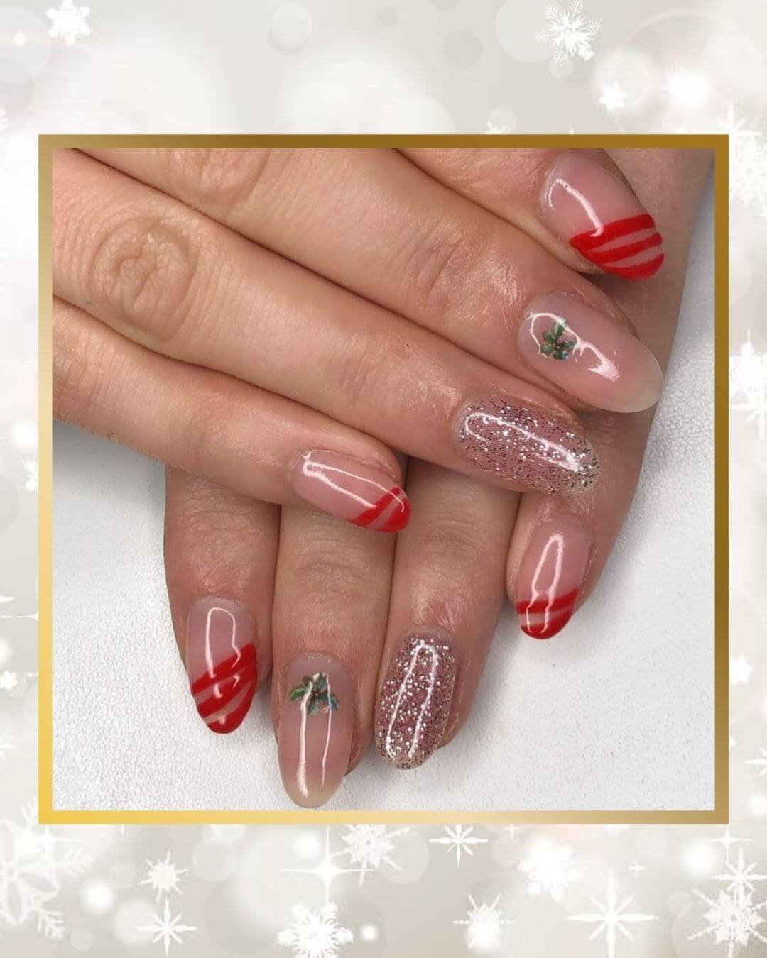 Christmas Nails Design Ideas Red Sparkle Nude