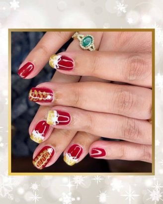 Christmas Nails Design Ideas Red White Gold