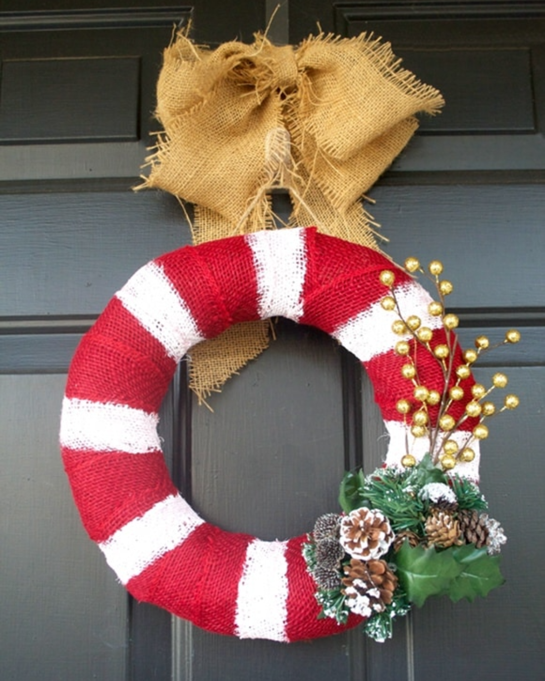 DIY Front Door Wreaths Candy Cane Burlap Wreath