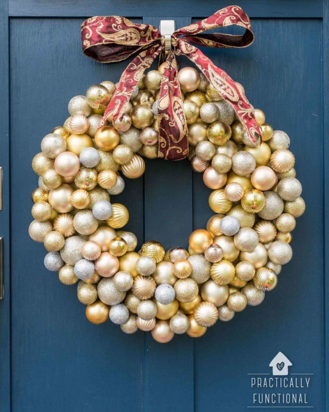 DIY Front Door Wreaths Gold Ball Wreath