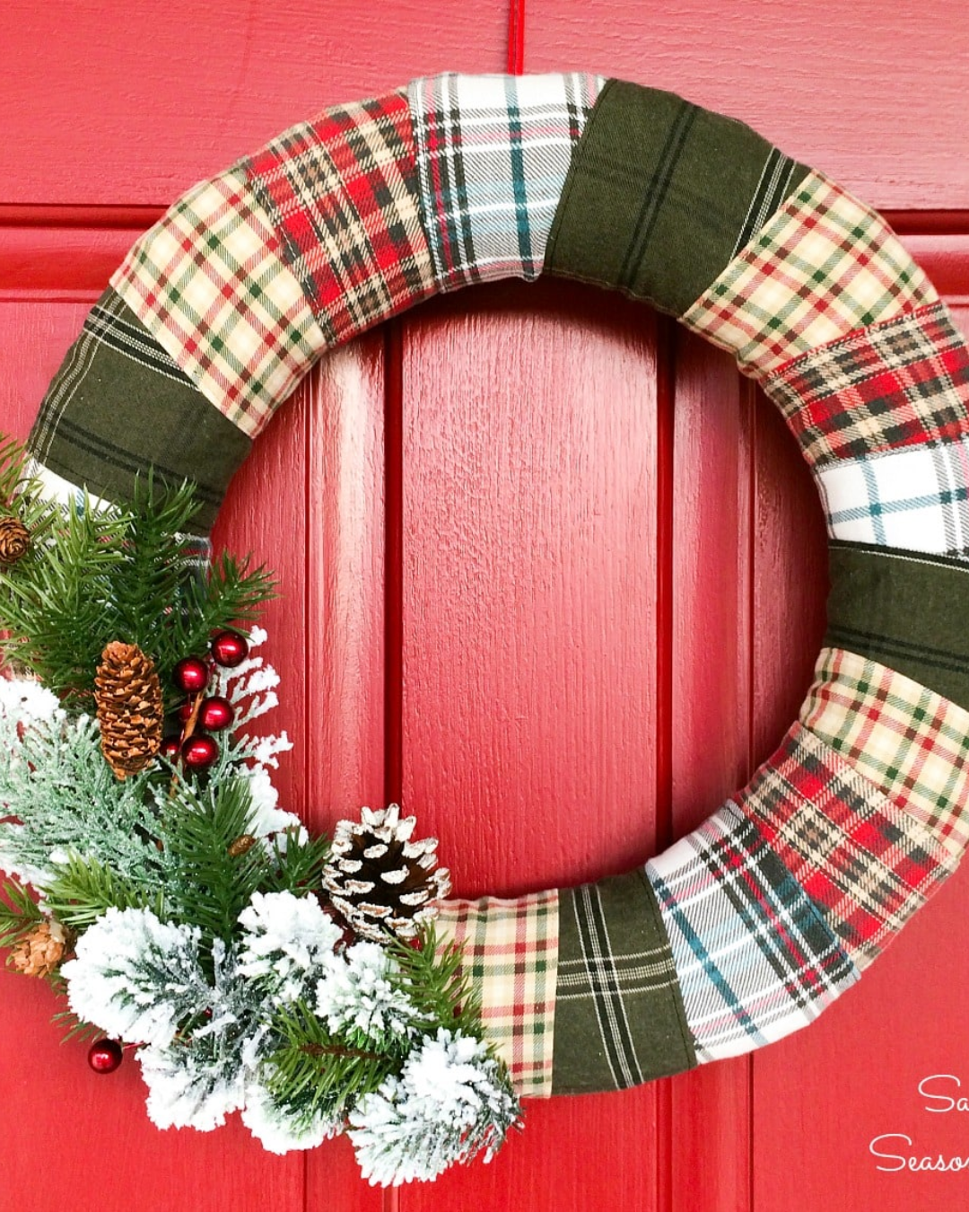 DIY Front Door Wreaths Green Plaid Wreath