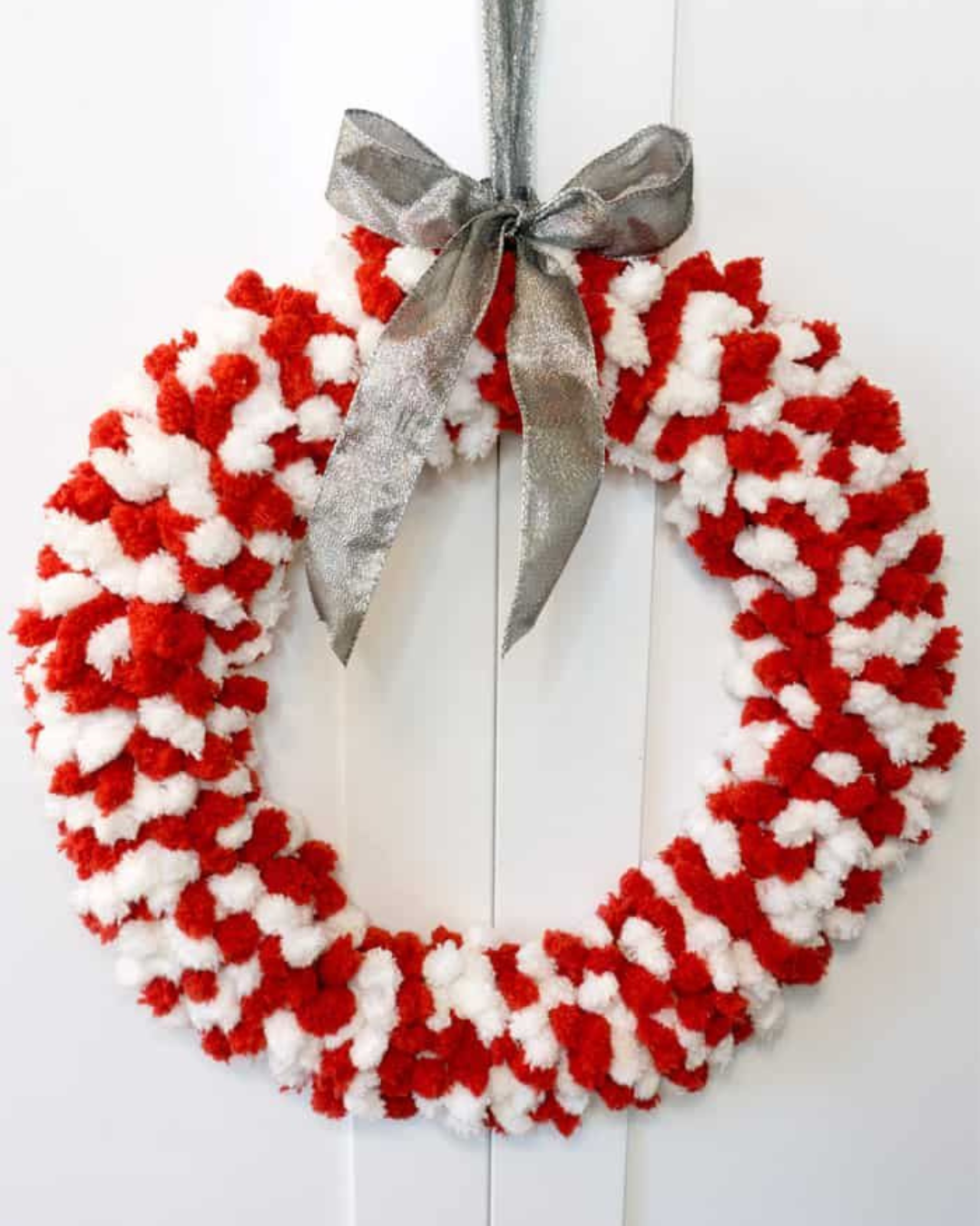 DIY Front Door Wreaths Red and White Pom Pom Wreath