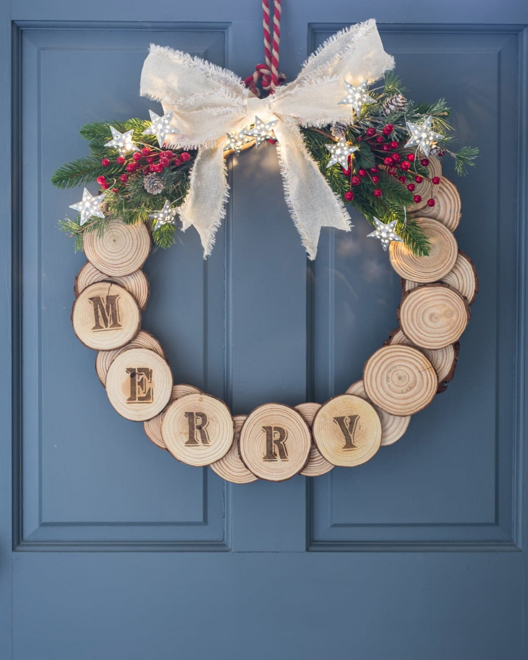 DIY Front Door Wreaths Wood Slice Holiday Wreath
