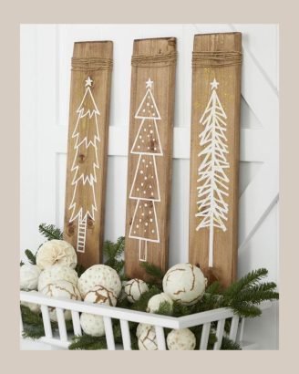 Easy Christmas Decor Ideas Hand Drawn Wood Board