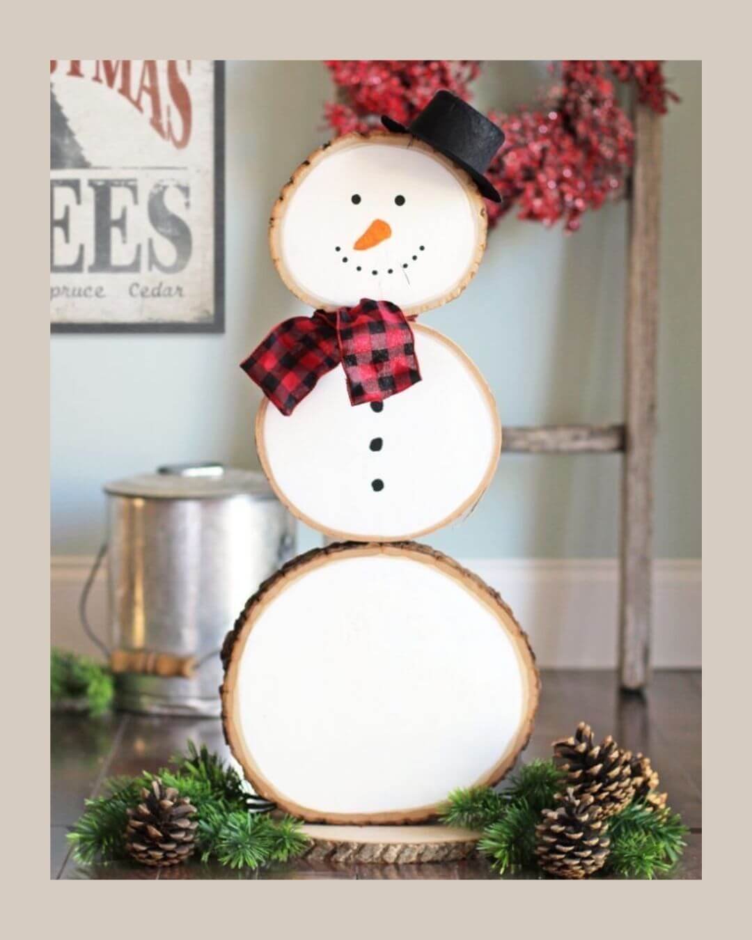 Easy Christmas Decor Ideas Wood Slice Snowman