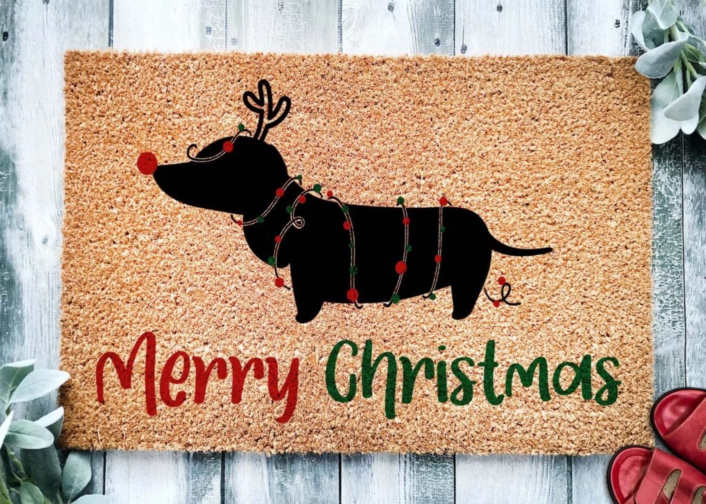 Layered Christmas Doormats Merry Christmas Grinch Dog