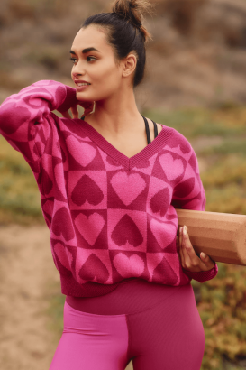 Vegan Valentines Day Gifts Dark Pink Hearts Cropped Sweater