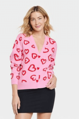 Vegan Valentines Day Gifts Pink Hearts Cardigan