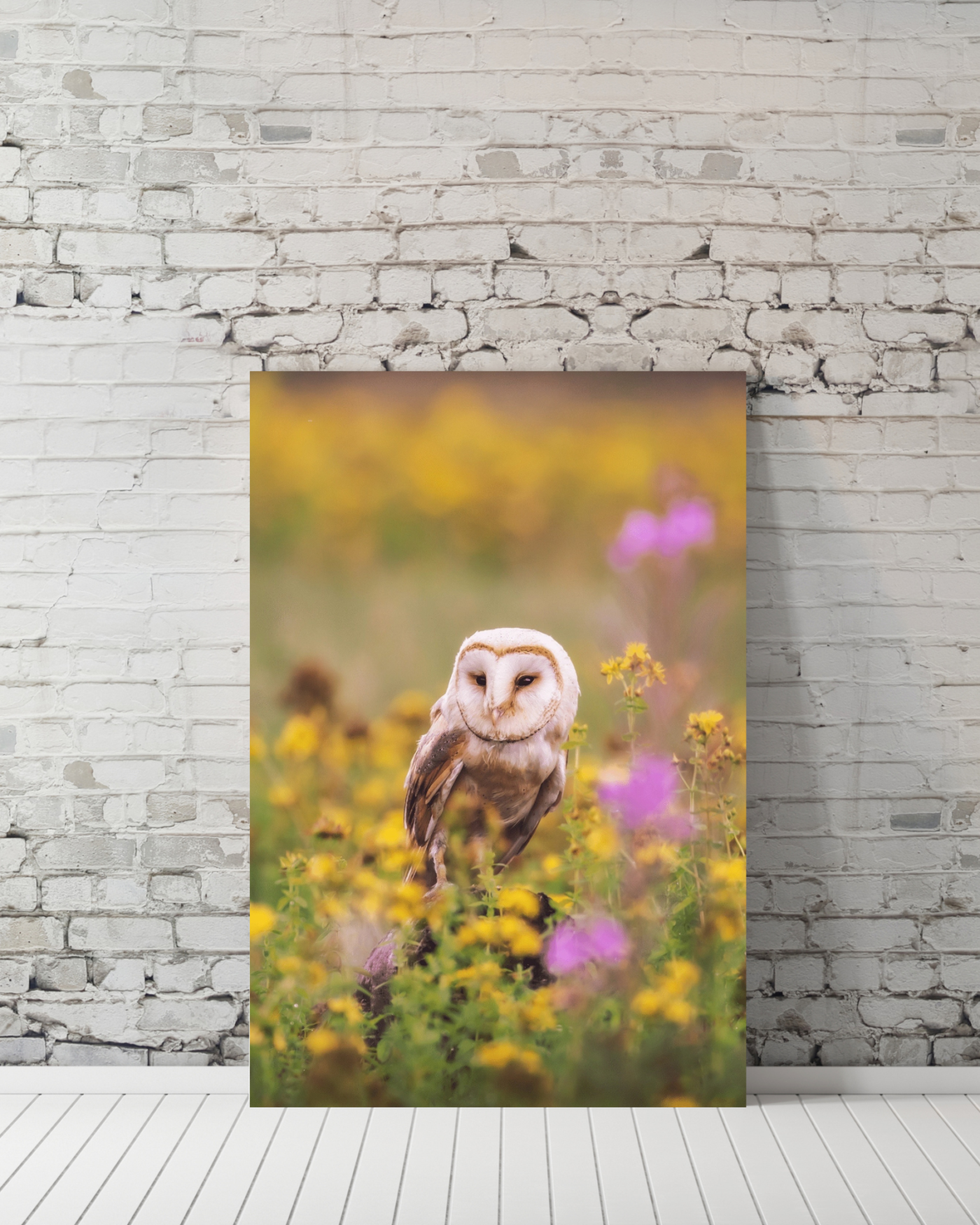Owl in Yellow Purple Floral Field_Poster Mockup2