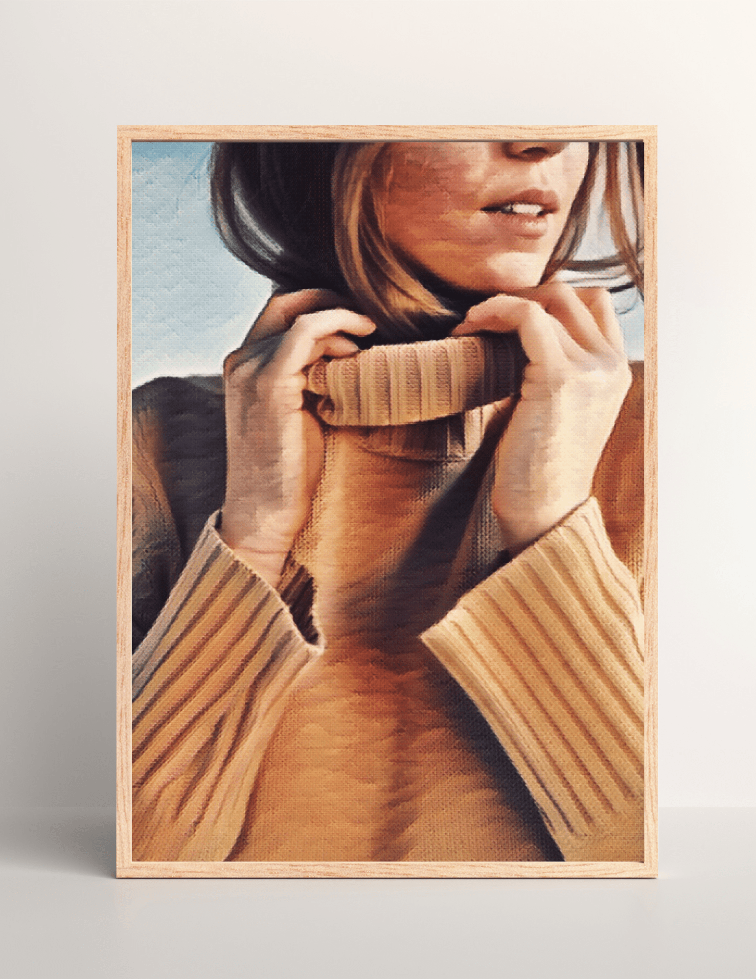 Woman in Sweater Painted Style Wall Art To Sell KB Mockup1