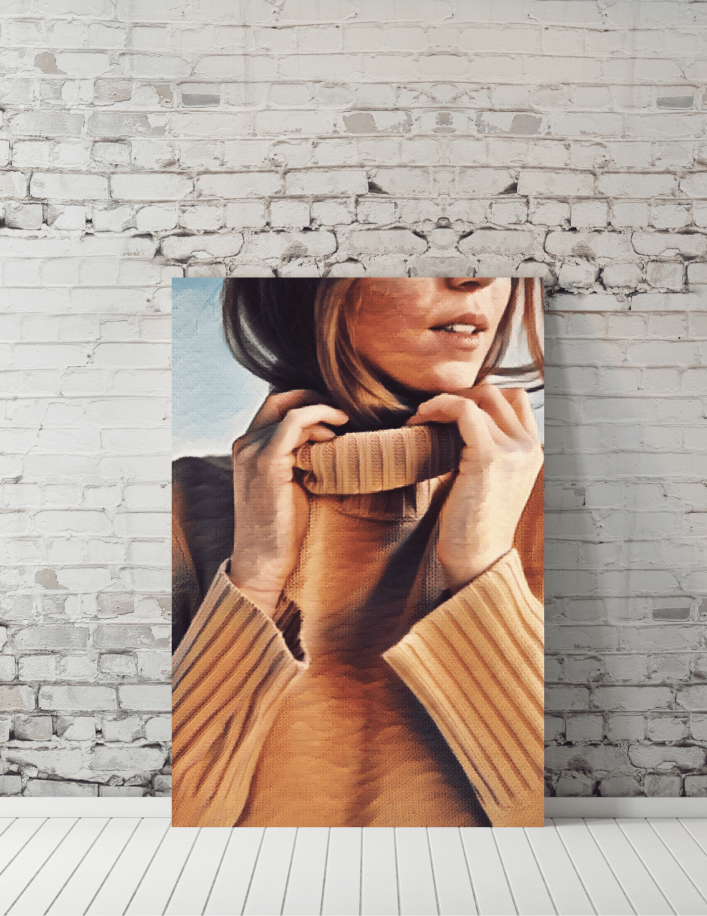 Woman in Sweater Painted Style Wall Art To Sell KB Mockup3