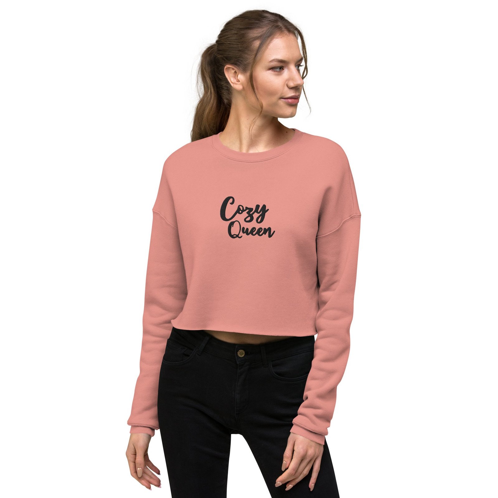 Cozy Queen Embroidered Cropped Sweatshirt
