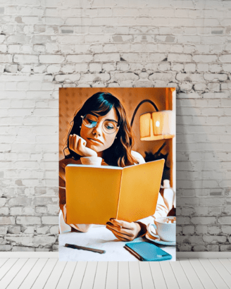 Painted Style Girl Reading Book Mockup1