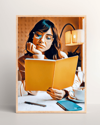 Painted Style Girl Reading Book Mockup3