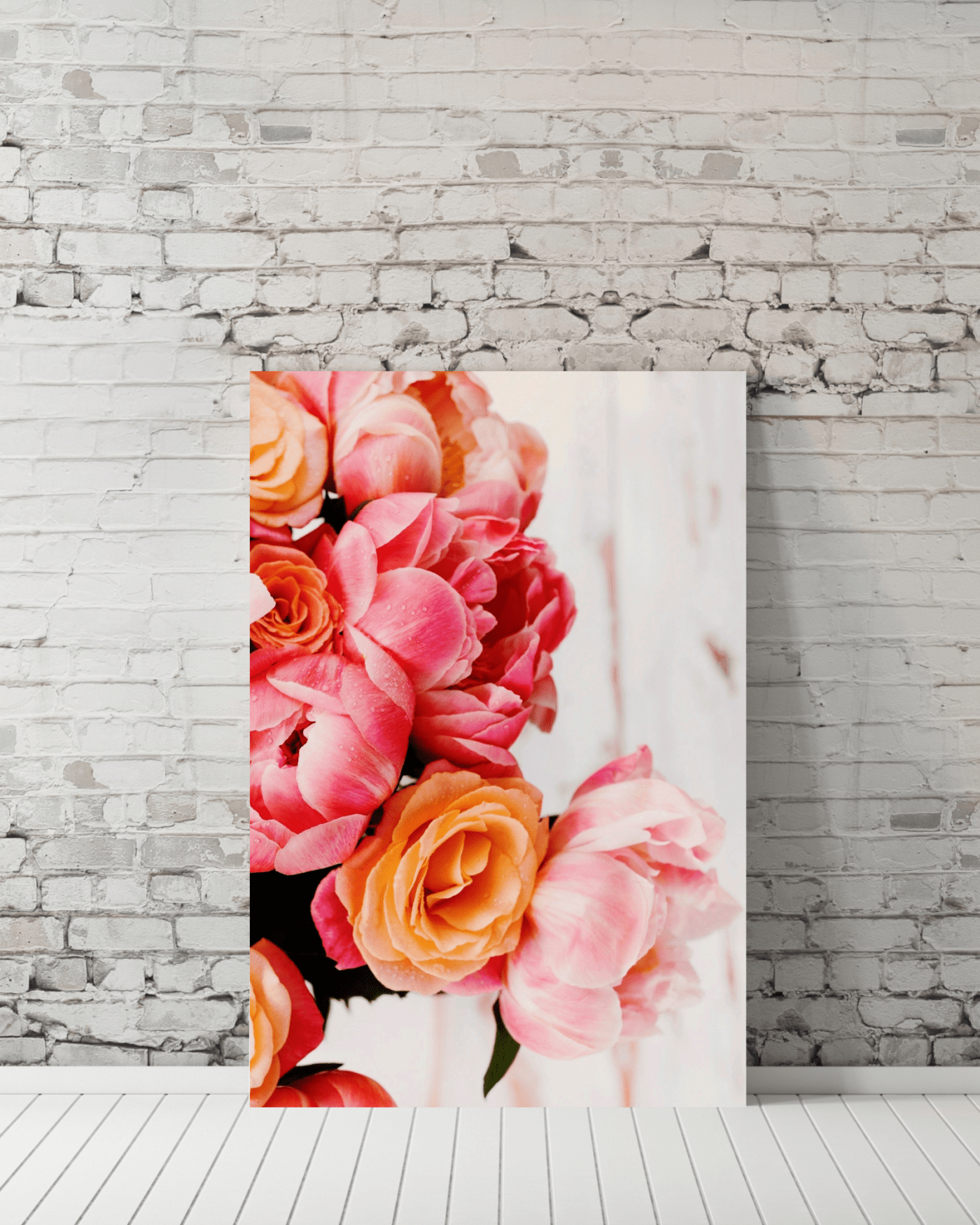 Pink and Yellow Flowers White Wood Mockup1