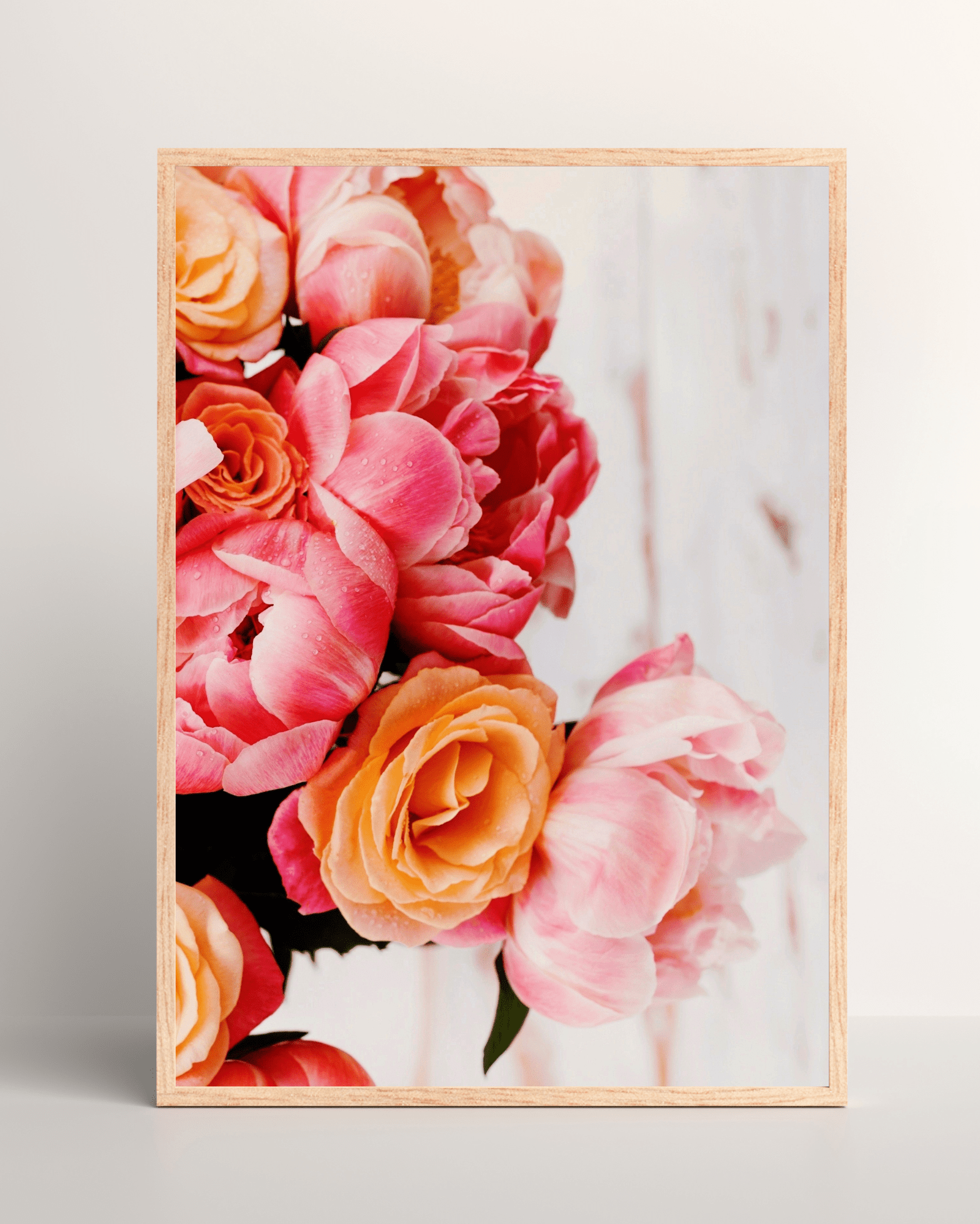 Pink Flowers White Wood Matte Poster