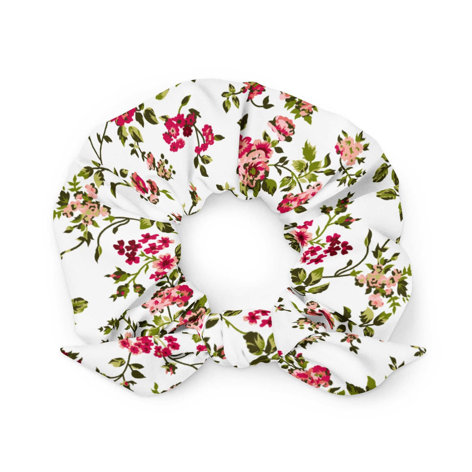 Dainty Red Floral Recycled Scrunchie