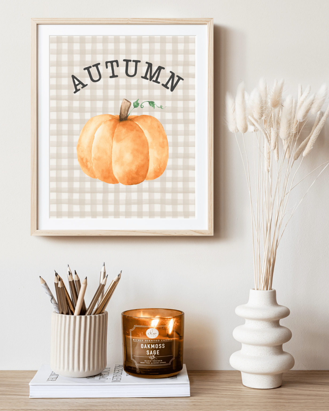 Autumn Pumpkin Plaid Mockup Candle