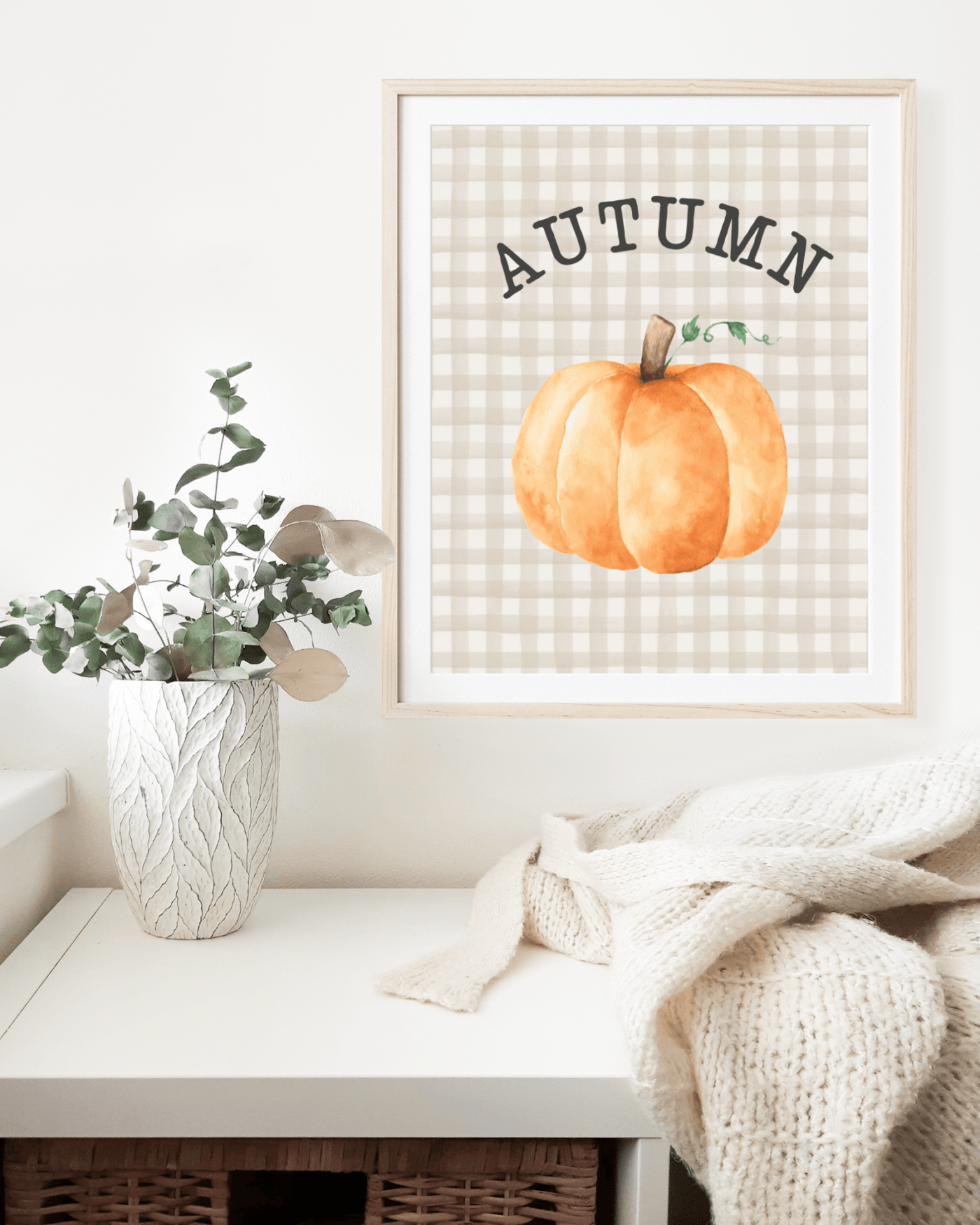 Autumn Pumpkin Plaid Mockup Sweater and Plant