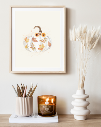 Autumn White Pumpkin Florals Watercolor Mockup Candle