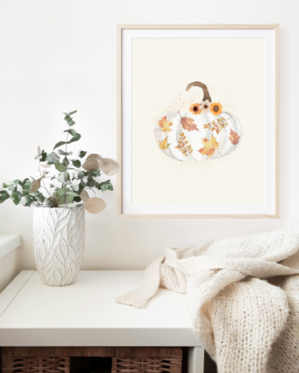 Autumn White Pumpkin Florals Watercolor Mockup Sweater and Plant