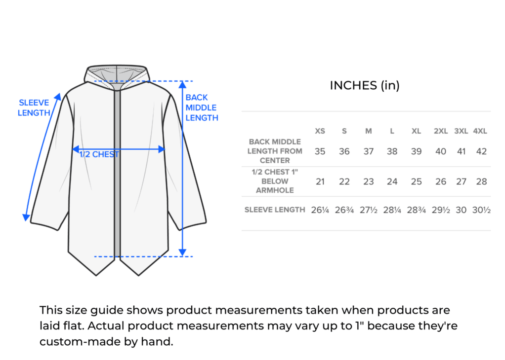 Subliminator Microfleece Cardigan Hoodie Size Chart Inches