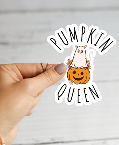 Pumpkin Queen Sticker Hand Mockup