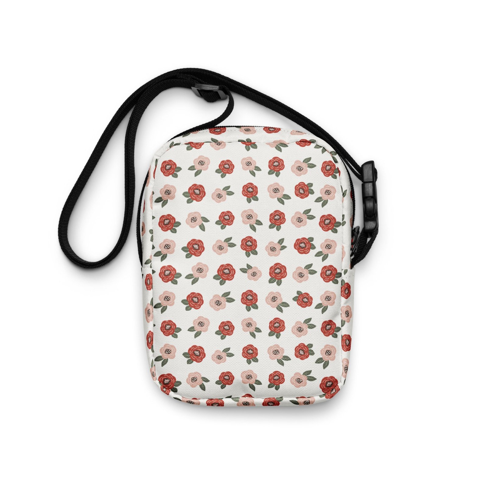 Red Pink Floral Blooms Utility Crossbody Bag